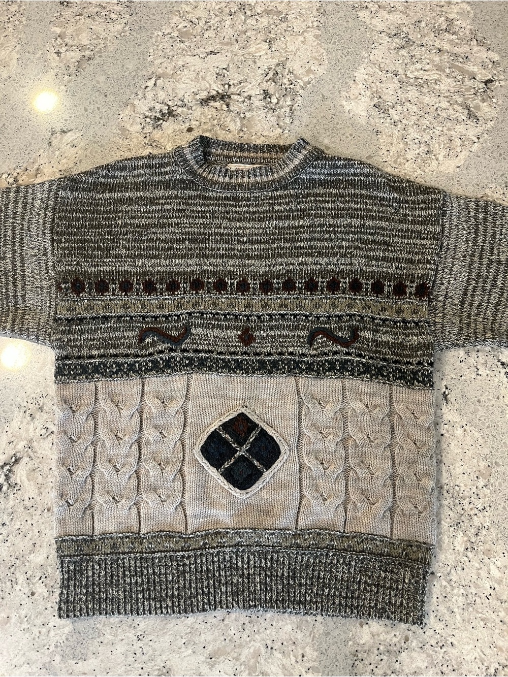 Vintage 80s 90s Men's Cable Knit Geometric 3D Knit Sweater